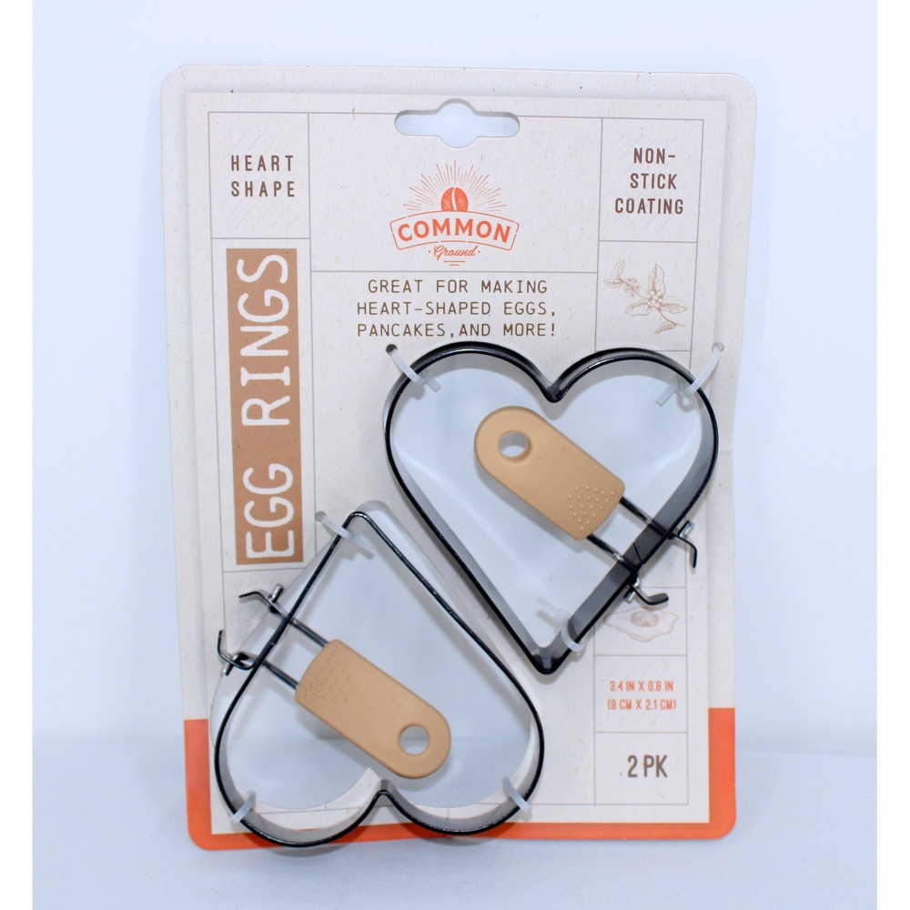 Common Ground Heart Shape Egg Rings Non Stick Coating 2 Pack Pancake Breakfast